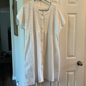 VTG Herbcraft White Chenille House Dress Robe L